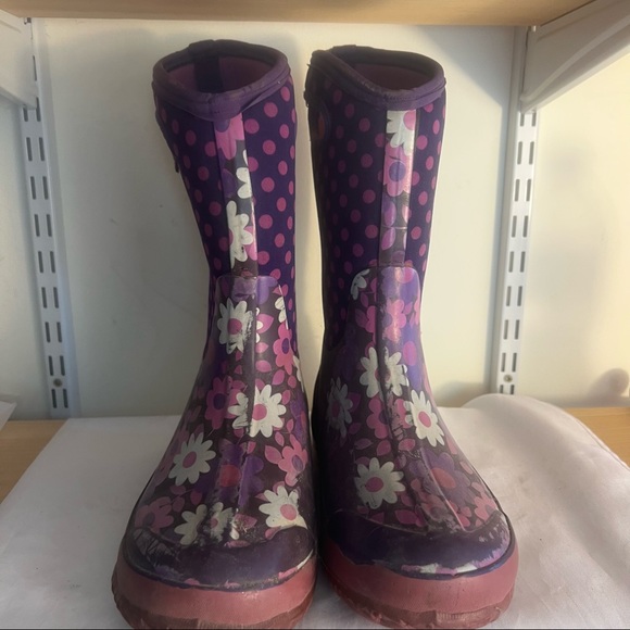 Bogs Boots Classic Tall Waterproof Rain Floral Flower Size 6 Purple Outdoor - Picture 2 of 7